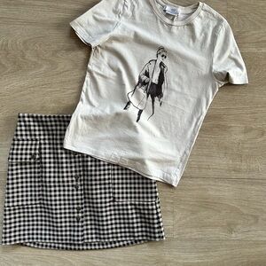 Mango Black and White Checkered Midi Skirt